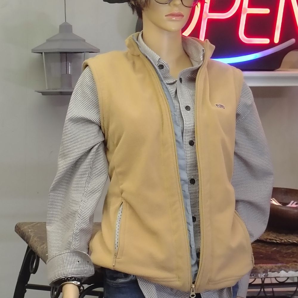 Vintage Napapijri Geographic Fleece Vest — Early 2000s Camel / Unisex Size L